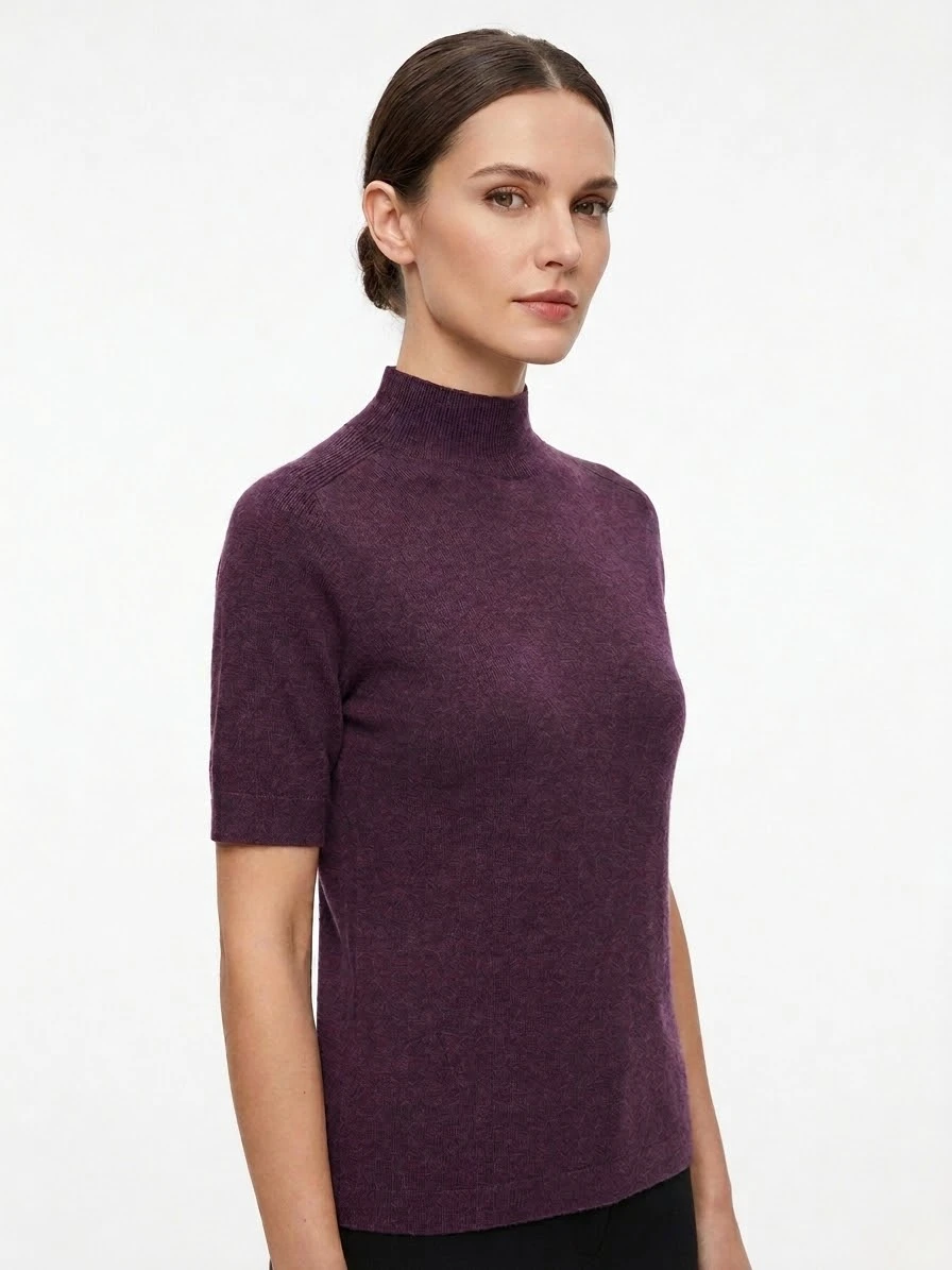 Fine-Knit Mock-Neck Short-Sleeve Sweater2475